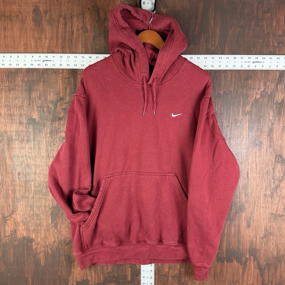 Nike Hoodie Pullover Sweatshirt Silver Tag Y2K Burgundy Red Men XL Swoosh 2004 - Picture 1 of 7